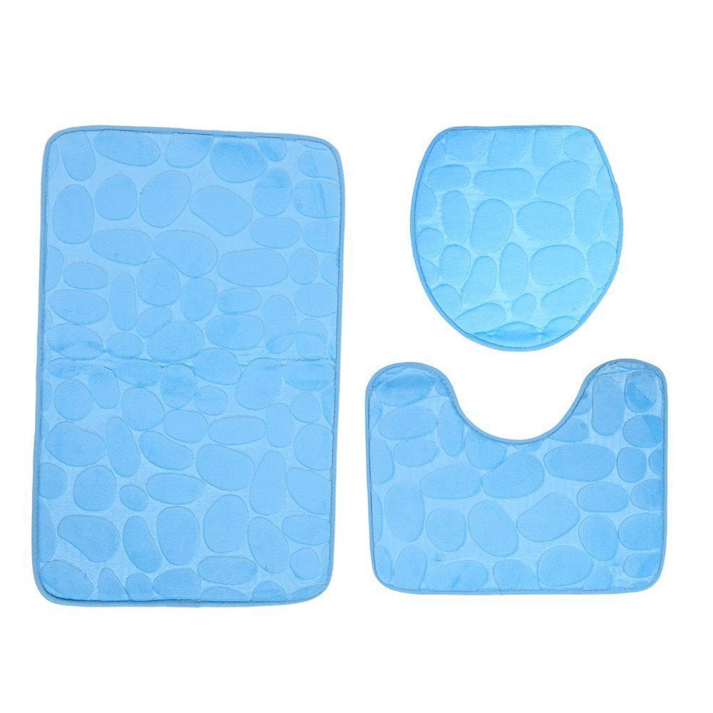 Bathroom Set of 3 Blue Polyester